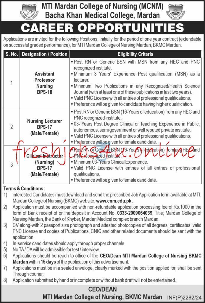 Mti Mardan College of Nursing MCNM Opportunities 2024 Online Apply