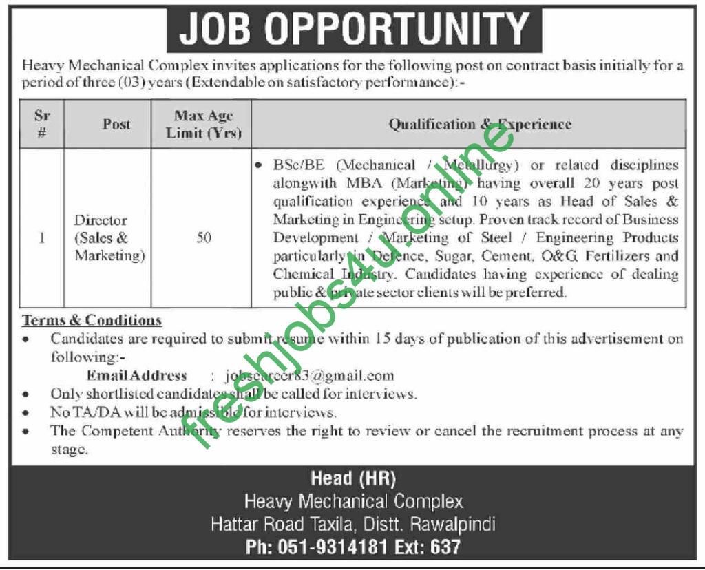 Heavy Mechanical Complex HMC New Jobs For Director Sales and Marketing