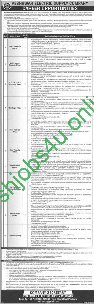 Peshawar Electric Supply Company PESCO Jobs 2025 Check Advertisement, Posts Qualification and Other Details