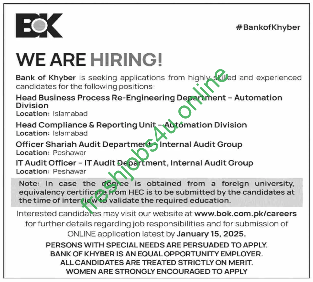 Bank of Khyber BOK Jobs 2025 Explore new Career opportunities Application