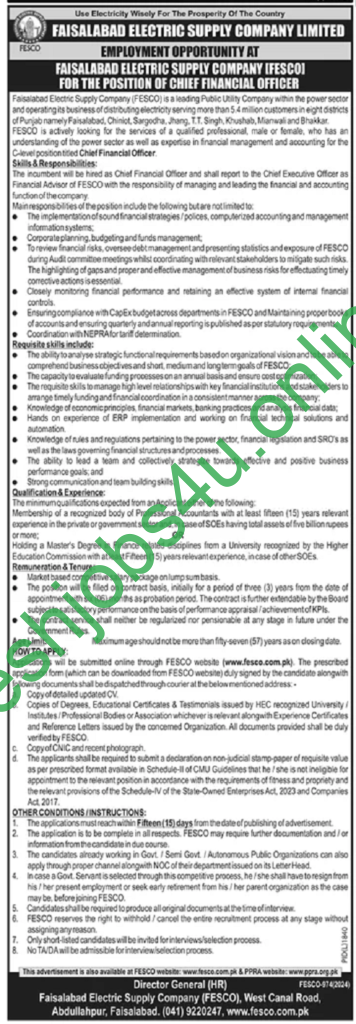 Faisalabad Electric Supply Company Limited FESCO Jobs January 2025 in Pakistan