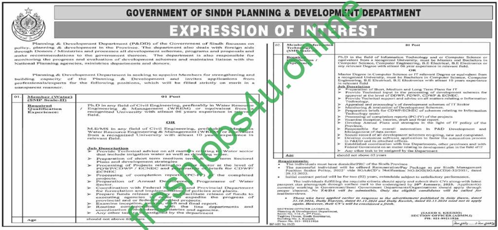 Sindh Planning and Development Department Jobs 2025 Explore new Career opportunities Application