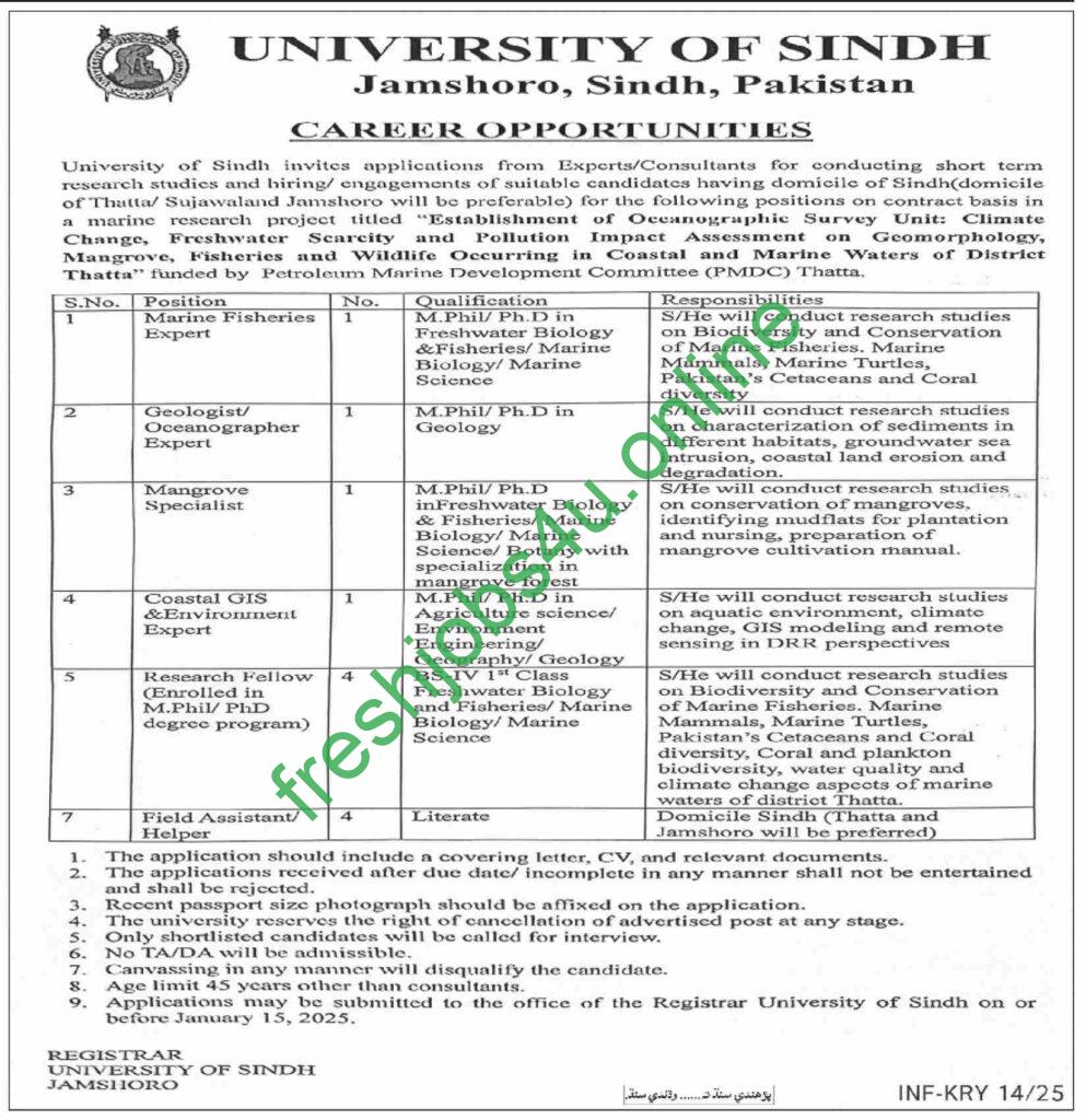 University of Sindh Jobs 2025 Explore new Career opportunities Application